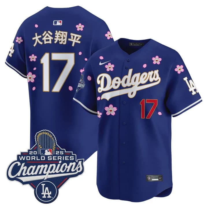 Men's Dodgers 2025 World Series Champions x Tokyo Series Gold Trim Vapor Premier Limited Jersey - Stitched Shohei Ohtani (Kanji)     17
