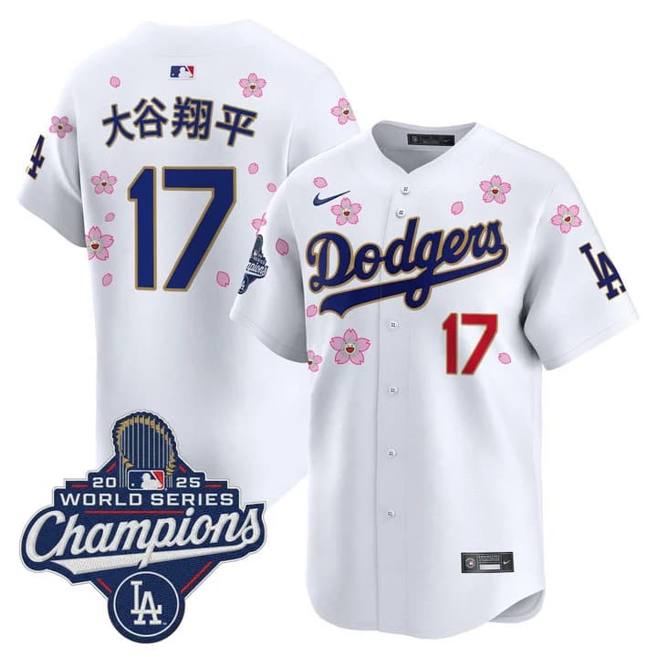 Men's Dodgers 2025 World Series Champions x Tokyo Series Gold Trim Vapor Premier Limited Jersey - Stitched Shohei Ohtani (Kanji)    17