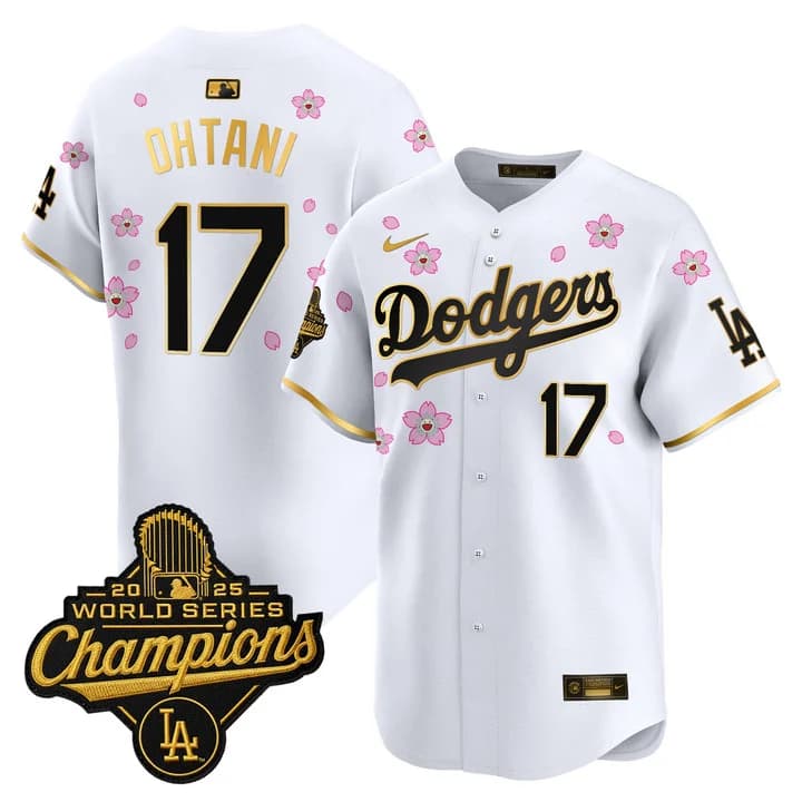 Men's Dodgers 2025 World Series Champions x Tokyo Series Gold Trim Vapor Premier Limited Jersey - Stitched Shohei Ohtani