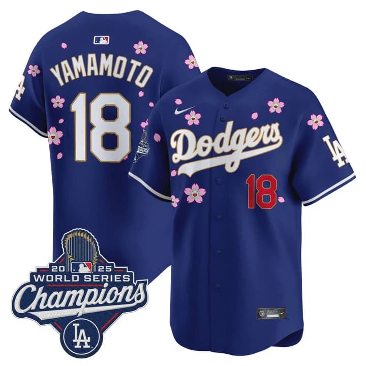 Men's Dodgers 2025 World Series Champions x Tokyo Series Gold Trim Vapor Premier Limited Jersey - Stitched Yamamoto     18
