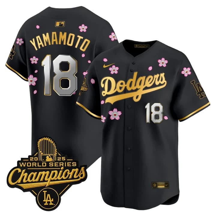 Men's Dodgers 2025 World Series Champions x Tokyo Series Gold Trim Vapor Premier Limited Jersey - Stitched Yamamoto   18
