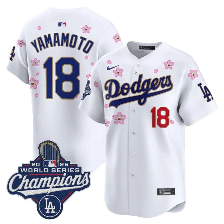 Men's Dodgers 2025 World Series Champions x Tokyo Series Gold Trim Vapor Premier Limited Jersey - Stitched Yamamoto  18