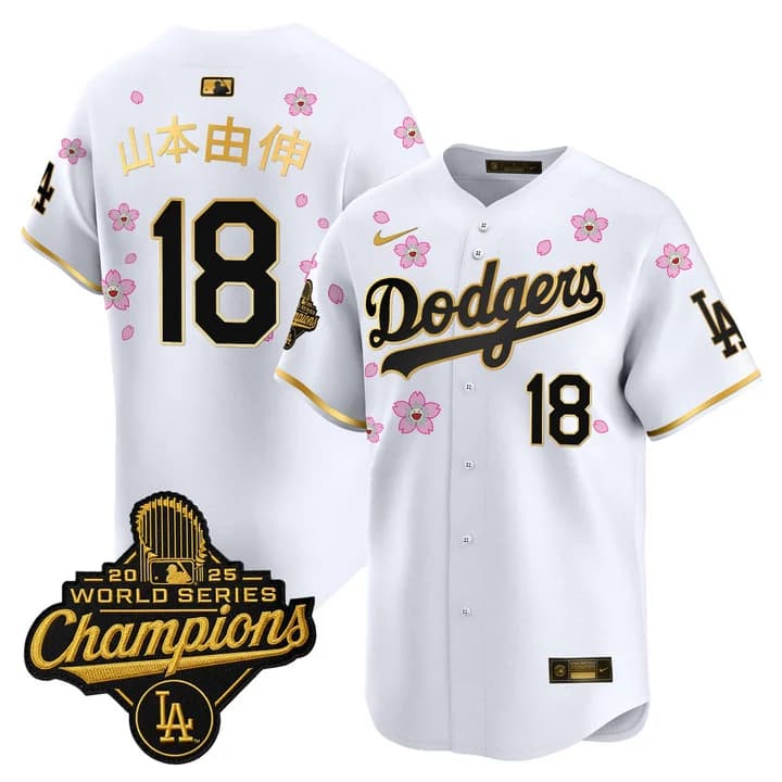 Men's Dodgers 2025 World Series Champions x Tokyo Series Gold Trim Vapor Premier Limited Jersey - Stitched Yamamoto (Kanji)