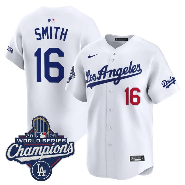 Men's Dodgers 2026 Vapor Premier Limited Jersey - World Series Champions Edition - All Stitched 16  Will Smith