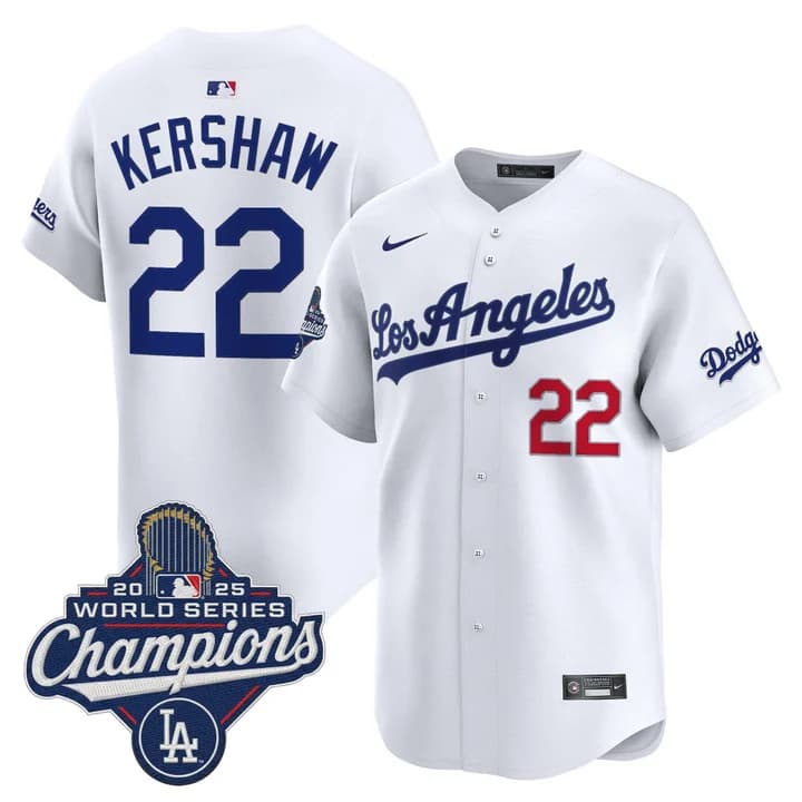 Men's Dodgers 2026 Vapor Premier Limited Jersey - World Series Champions Edition - All Stitched Clayton Kershaw   22