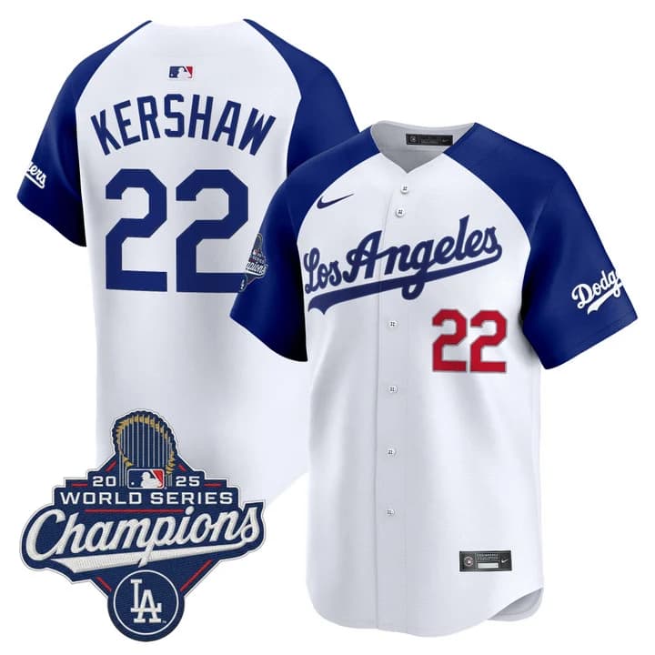 Men's Dodgers 2026 Vapor Premier Limited Jersey - World Series Champions Edition - All Stitched Clayton Kershaw # 22