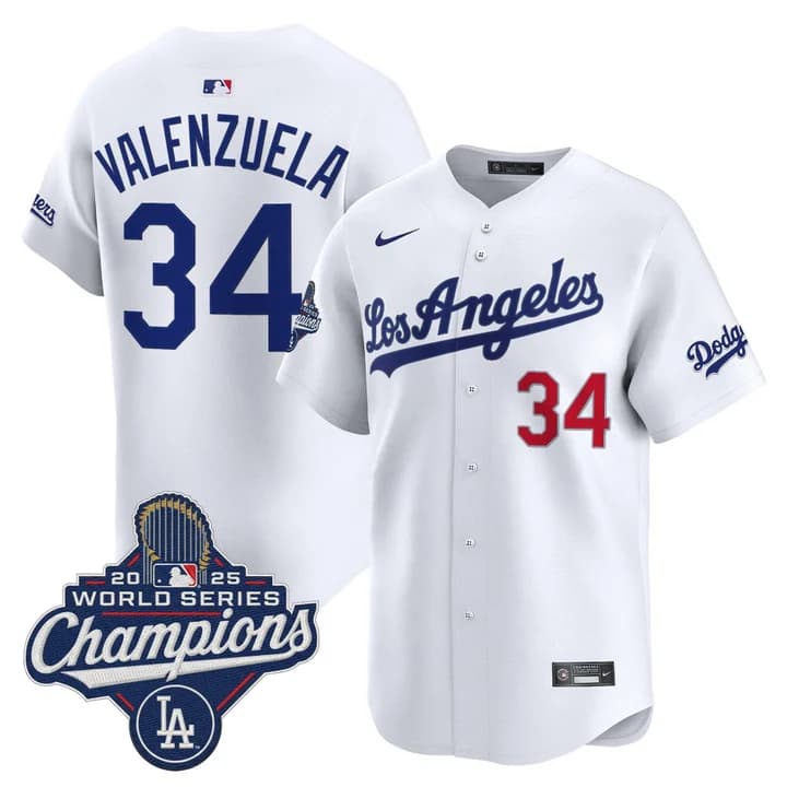 Men's Dodgers 2026 Vapor Premier Limited Jersey - World Series Champions Edition - All Stitched Fernando Valenzuela       34