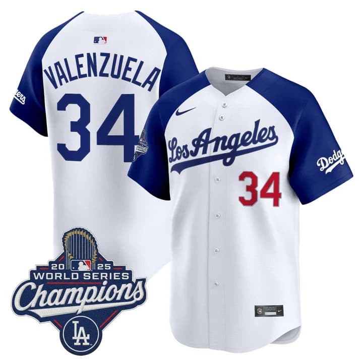 Men's Dodgers 2026 Vapor Premier Limited Jersey - World Series Champions Edition - All Stitched Fernando Valenzuela  #34