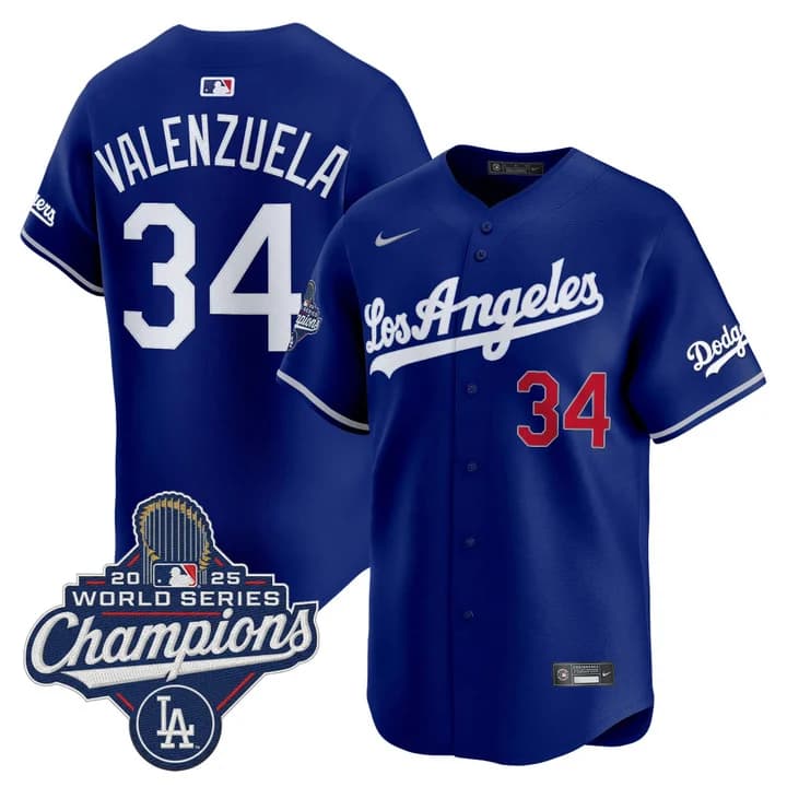 Men's Dodgers 2026 Vapor Premier Limited Jersey - World Series Champions Edition - All Stitched Fernando Valenzuela #34