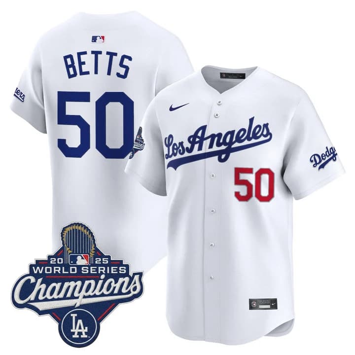 Men's Dodgers 2026 Vapor Premier Limited Jersey - World Series Champions Edition - All Stitched Mookie Betts     50
