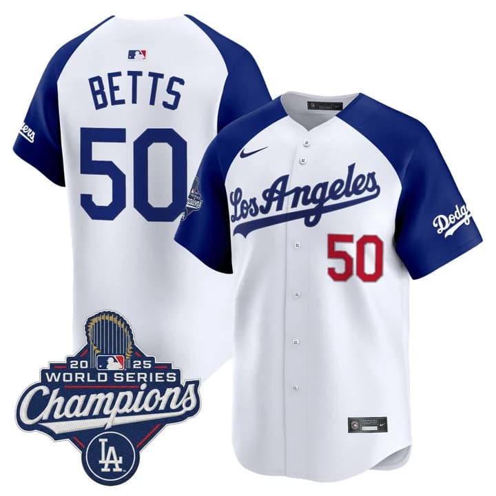 Men's Dodgers 2026 Vapor Premier Limited Jersey - World Series Champions Edition - All Stitched Mookie Betts   #50