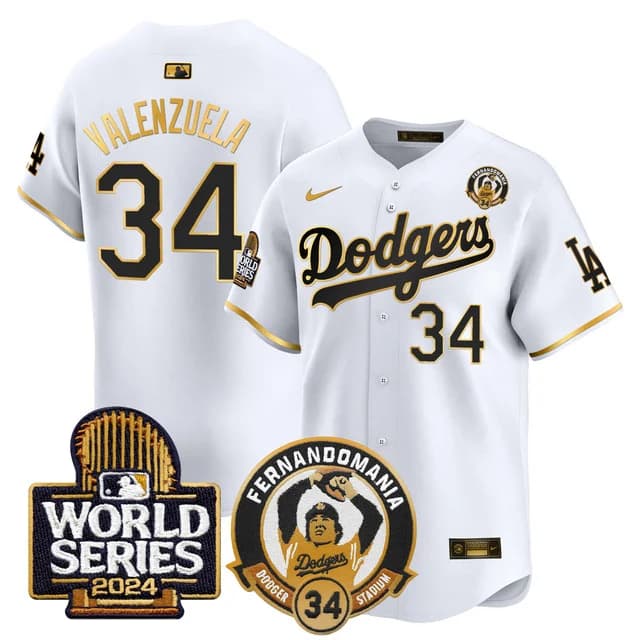 Men's Dodgers Fernando Valenzuela & 2024 World Series Patch Vapor Premier Limited Jersey V3 - All Stitched Fernando    Valenzuela 34