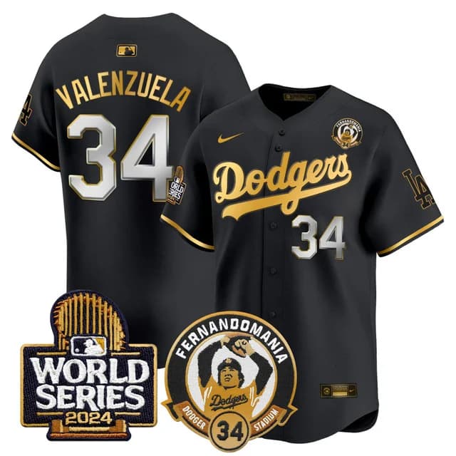 Men's Dodgers Fernando Valenzuela & 2024 World Series Patch Vapor Premier Limited Jersey V3 - All Stitched Fernando Valenzuela    34