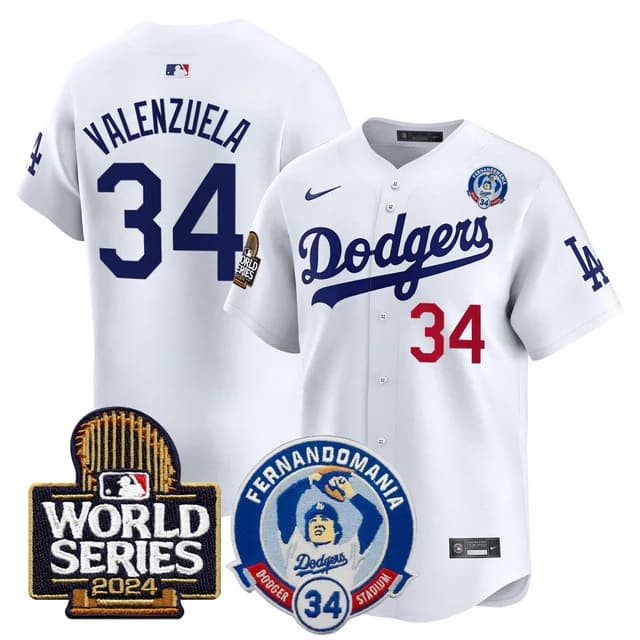 Men's Dodgers Fernando Valenzuela & 2024 World Series Patch Vapor Premier Limited Jersey V3 - All Stitched Fernando Valenzuela #34