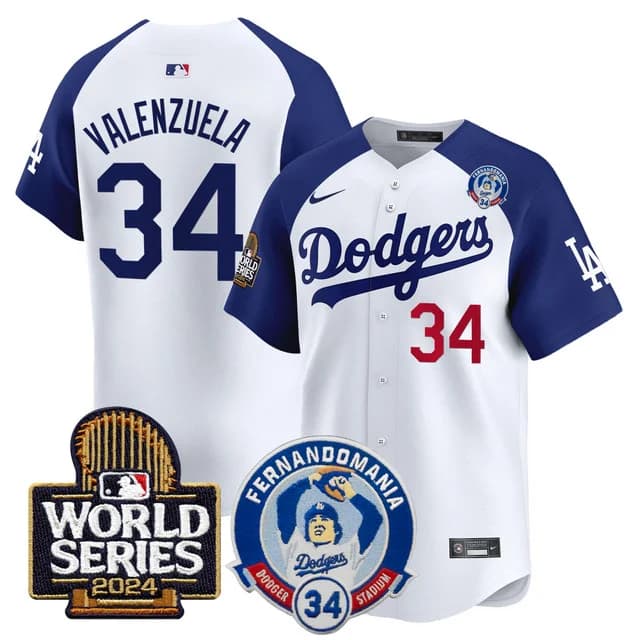 Men's Dodgers Fernando Valenzuela & 2024 World Series Patch Vapor Premier Limited Jersey V3 - All Stitched Fernando Valenzuela