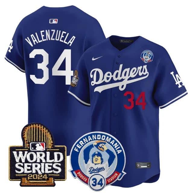 Men's Dodgers Fernando Valenzuela & 2024 World Series Patch Vapor Premier Limited Jersey V3 - All Stitched Fernando Valenzuela 34
