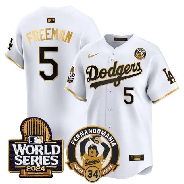 Men's Dodgers Fernando Valenzuela & 2024 World Series Patch Vapor Premier Limited Jersey V3 - All Stitched Freddie Freeman    5