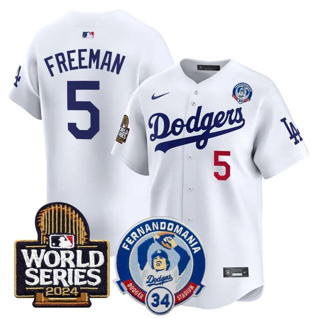 Men's Dodgers Fernando Valenzuela & 2024 World Series Patch Vapor Premier Limited Jersey V3 - All Stitched Freddie Freeman #5