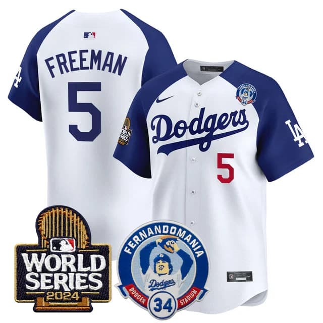 Men's Dodgers Fernando Valenzuela & 2024 World Series Patch Vapor Premier Limited Jersey V3 - All Stitched Freddie Freeman