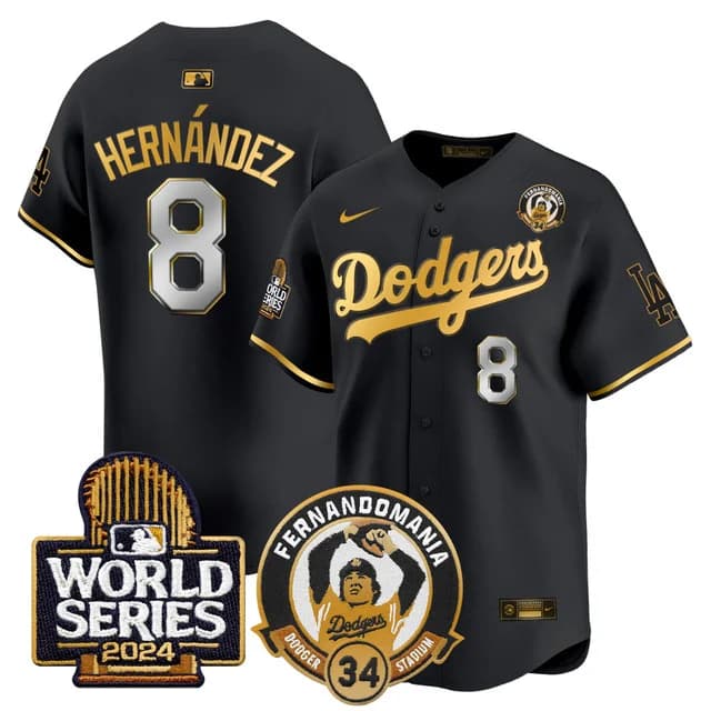 Men's Dodgers Fernando Valenzuela & 2024 World Series Patch Vapor Premier Limited Jersey V3 - All Stitched Kike   Hernandez