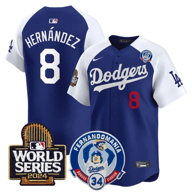 Men's Dodgers Fernando Valenzuela & 2024 World Series Patch Vapor Premier Limited Jersey V3 - All Stitched Kike  Hernandez