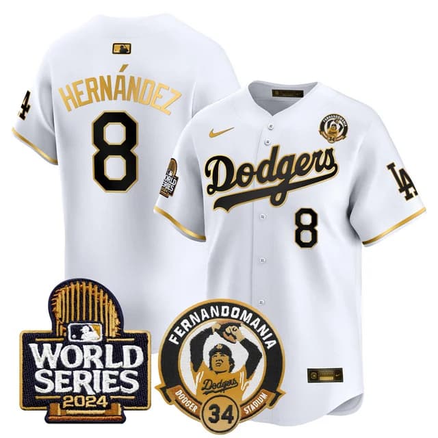 Men's Dodgers Fernando Valenzuela & 2024 World Series Patch Vapor Premier Limited Jersey V3 - All Stitched Kike Hernandez    8