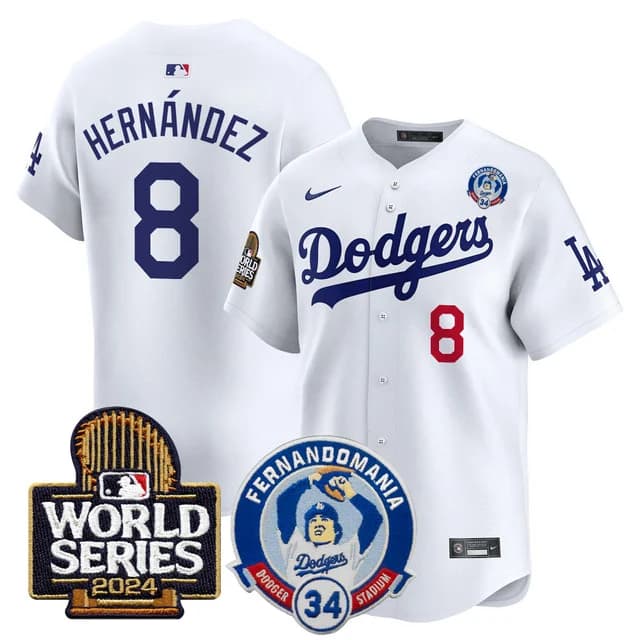 Men's Dodgers Fernando Valenzuela & 2024 World Series Patch Vapor Premier Limited Jersey V3 - All Stitched Kike Hernandez #8