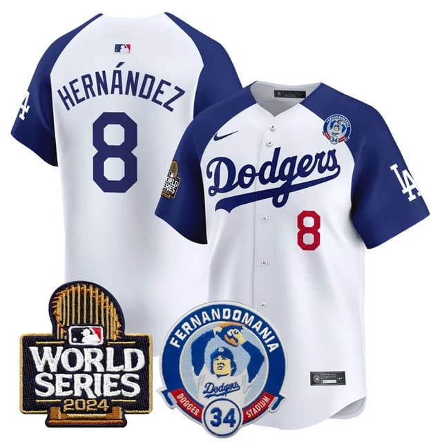 Men's Dodgers Fernando Valenzuela & 2024 World Series Patch Vapor Premier Limited Jersey V3 - All Stitched Kike Hernandez
