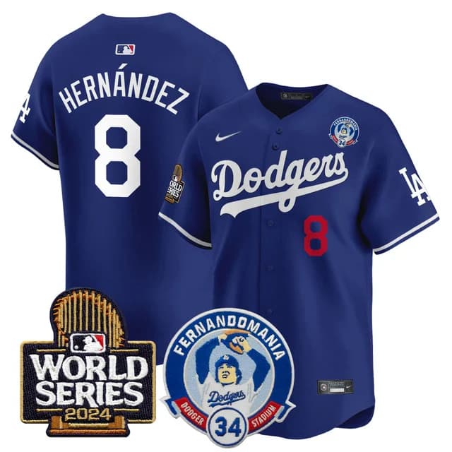 Men's Dodgers Fernando Valenzuela & 2024 World Series Patch Vapor Premier Limited Jersey V3 - All Stitched Kike Hernandez 8