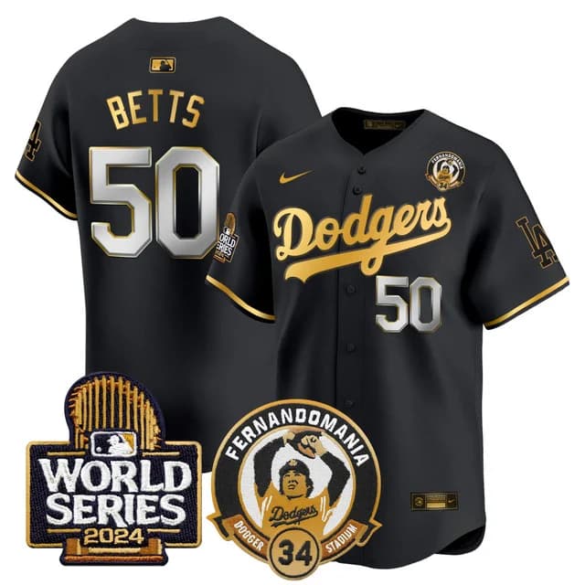 Men's Dodgers Fernando Valenzuela & 2024 World Series Patch Vapor Premier Limited Jersey V3 - All Stitched Mookie    Betts