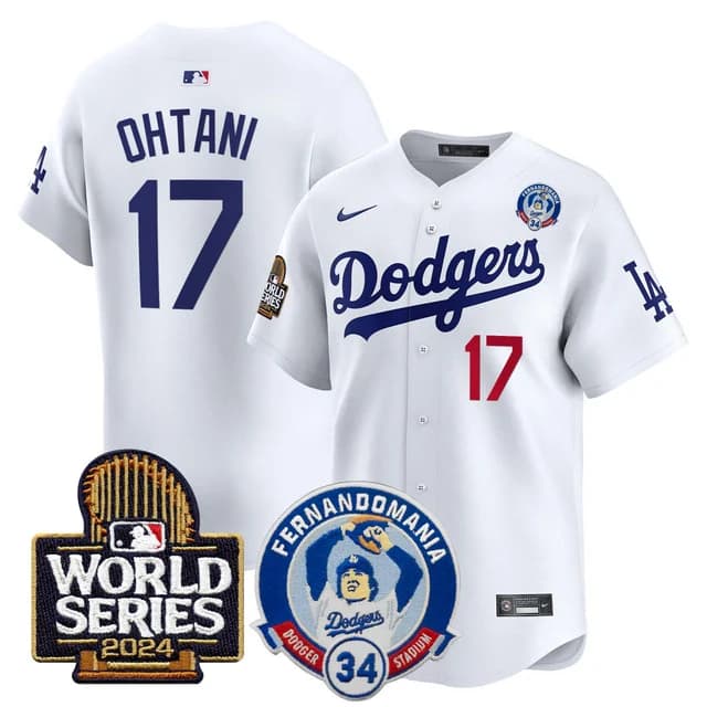 Men's Dodgers Fernando Valenzuela & 2024 World Series Patch Vapor Premier Limited Jersey V3 - All Stitched Shohei Ohtani #17