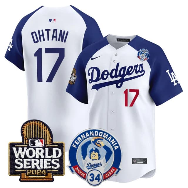 Men's Dodgers Fernando Valenzuela & 2024 World Series Patch Vapor Premier Limited Jersey V3 - All Stitched Shohei Ohtani