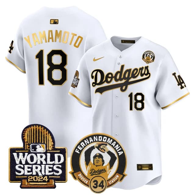 Men's Dodgers Fernando Valenzuela & 2024 World Series Patch Vapor Premier Limited Jersey V3 - All Stitched Yamamoto -18