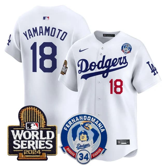 Men's Dodgers Fernando Valenzuela & 2024 World Series Patch Vapor Premier Limited Jersey V3 - All Stitched Yamamoto #18