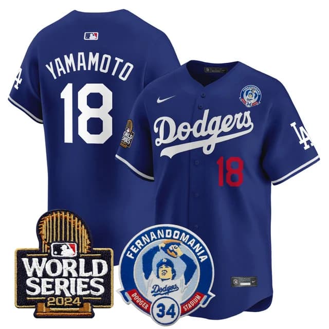 Men's Dodgers Fernando Valenzuela & 2024 World Series Patch Vapor Premier Limited Jersey V3 - All Stitched Yamamoto 18