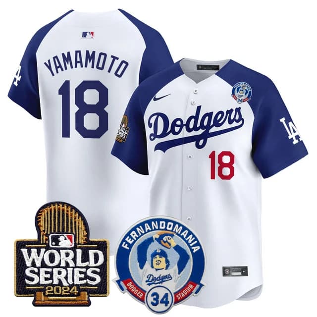 Men's Dodgers Fernando Valenzuela & 2024 World Series Patch Vapor Premier Limited Jersey V3 - All Stitched Yamamoto