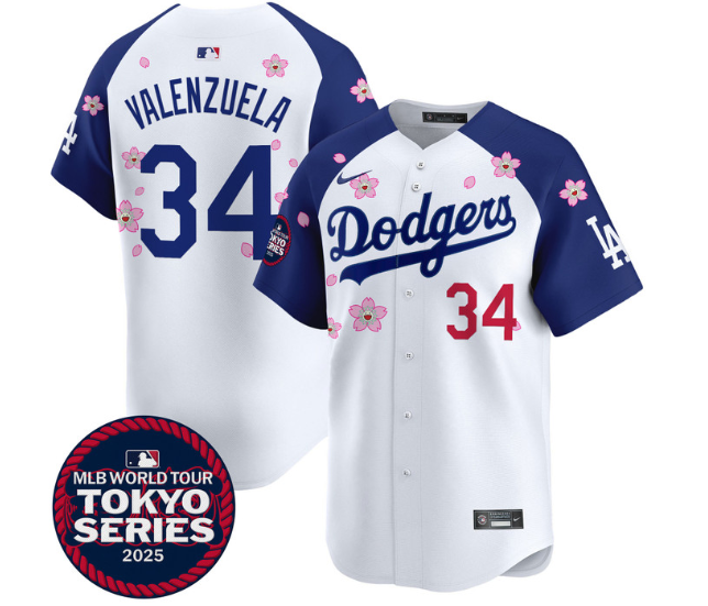 Men's Dodgers Tokyo Series 2025 Vapor Premier Limited Jersey - Stitched Alternate Fernando Valenzuela 34