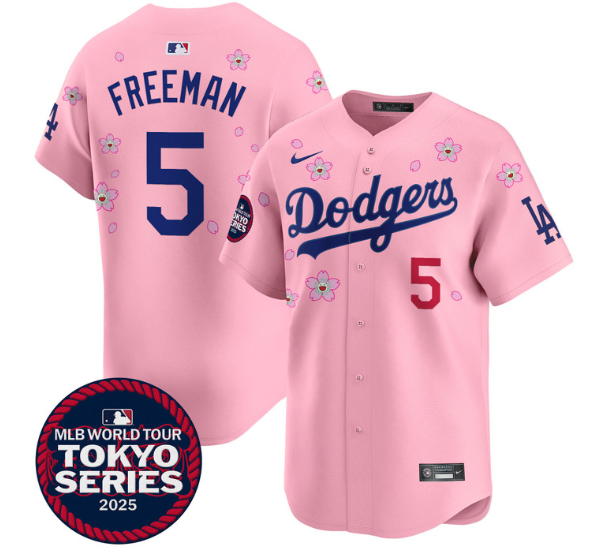 Men's Dodgers Tokyo Series 2025 Vapor Premier Limited Jersey - Stitched Cherry Blossom  Freddie Freeman 5