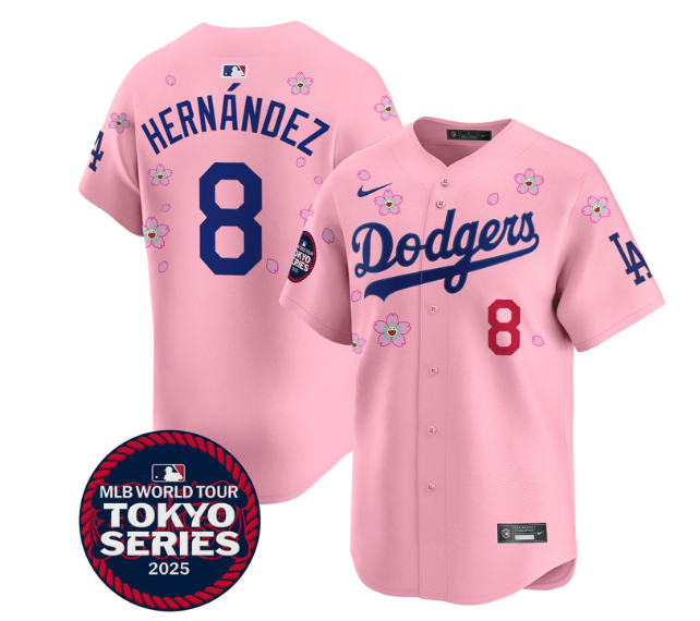 Men's Dodgers Tokyo Series 2025 Vapor Premier Limited Jersey - Stitched Cherry Blossom  Kike Hernandez 8