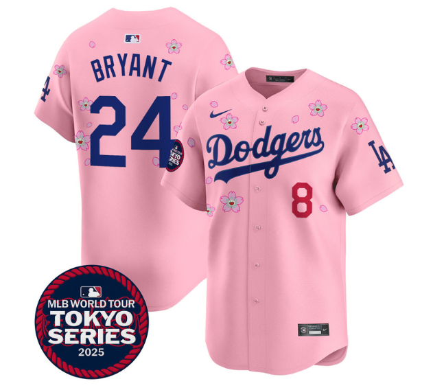 Men's Dodgers Tokyo Series 2025 Vapor Premier Limited Jersey - Stitched Cherry Blossom  Kobe Bryant 24