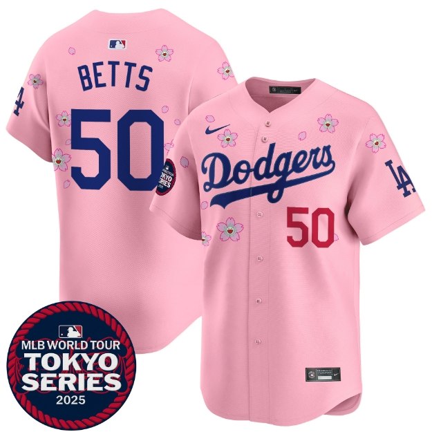 Men's Dodgers Tokyo Series 2025 Vapor Premier Limited Jersey - Stitched Cherry Blossom  Mookie Betts 50