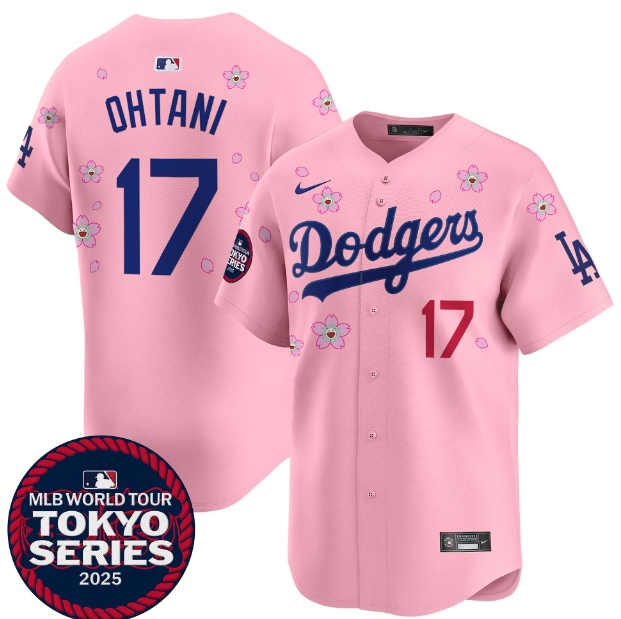 Men's Dodgers Tokyo Series 2025 Vapor Premier Limited Jersey - Stitched Cherry Blossom  Shohei Ohtani 17
