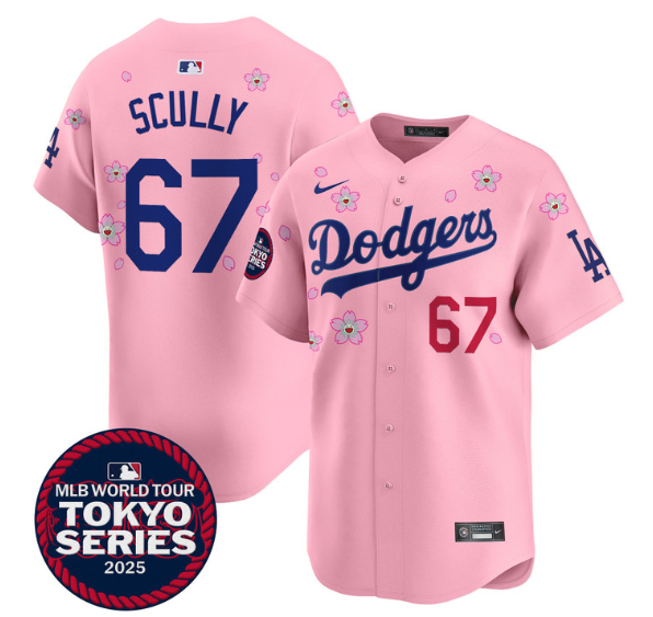 Men's Dodgers Tokyo Series 2025 Vapor Premier Limited Jersey - Stitched Cherry Blossom  Vin Scully 67