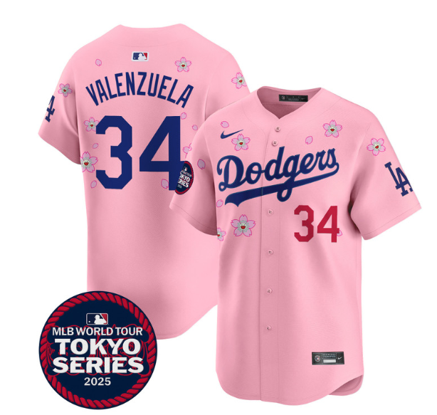Men's Dodgers Tokyo Series 2025 Vapor Premier Limited Jersey - Stitched Cherry Blossom Fernando Valenzuela 34