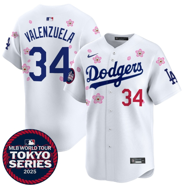 Men's Dodgers Tokyo Series 2025 Vapor Premier Limited Jersey - Stitched Fernando Valenzuela 34