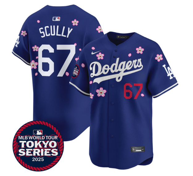 Men's Dodgers Tokyo Series 2025 Vapor Premier Limited Jersey - Stitched Royal  67 Vin Scully