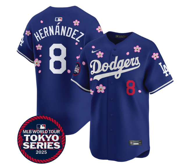 Men's Dodgers Tokyo Series 2025 Vapor Premier Limited Jersey - Stitched Royal  Kike Hernandez 8