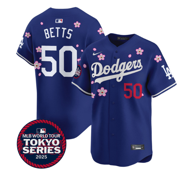 Men's Dodgers Tokyo Series 2025 Vapor Premier Limited Jersey - Stitched Royal  Mookie Betts 50