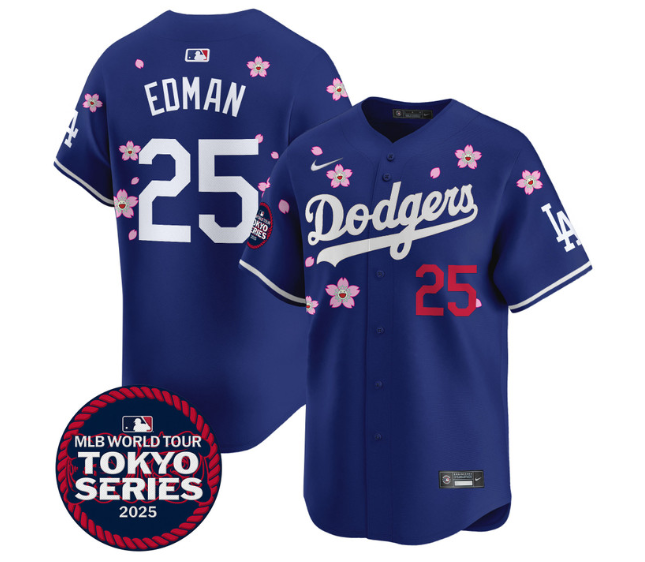 Men's Dodgers Tokyo Series 2025 Vapor Premier Limited Jersey - Stitched Royal  Tommy Edman 25