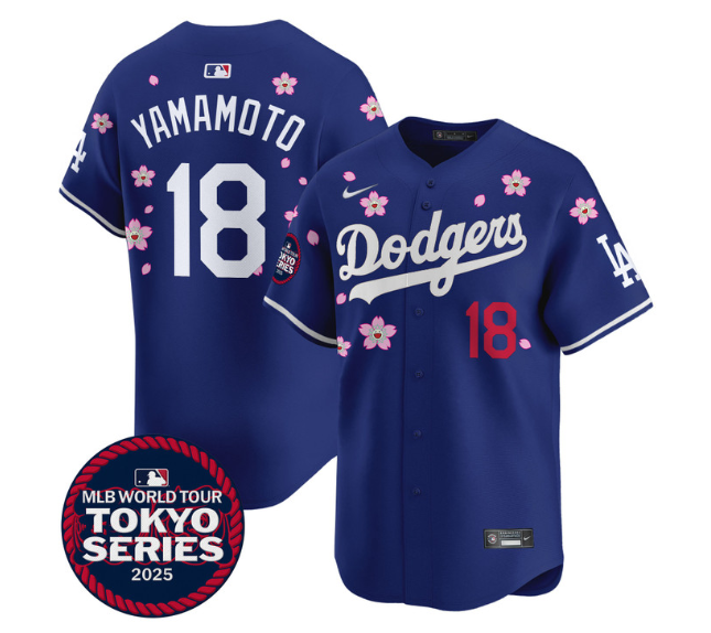Men's Dodgers Tokyo Series 2025 Vapor Premier Limited Jersey - Stitched Royal  Yamamoto 18